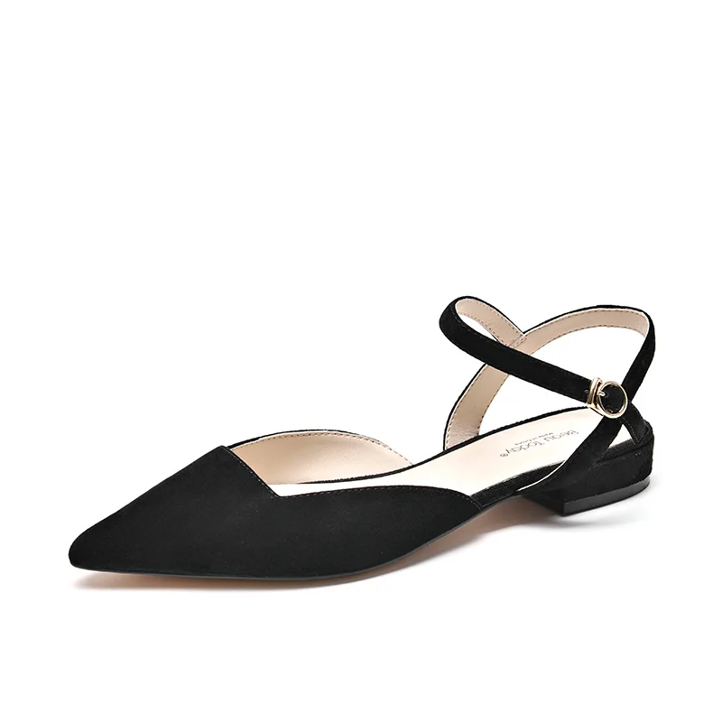 BeauToday/женские сандалии на плоской подошве из натуральной кожи; замшевые туфли с острым носком и пряжкой на ремешке; женская летняя обувь ручной работы; 32094 - Цвет: Black