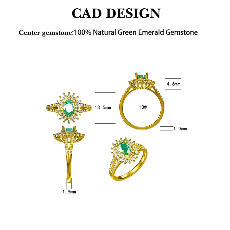 Классические изумрудные кольца для женщин Настоящее 18Kt желтое золото изумруд камень бриллианты женские офисные вечерние обручальные ювелирные изделия кольцо
