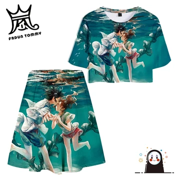 

FRDUN TOMMY Spirited Away Harajuku women crop top and skirt set summer Japan anime Miyazaki Hayao top summer skirt girl clothes