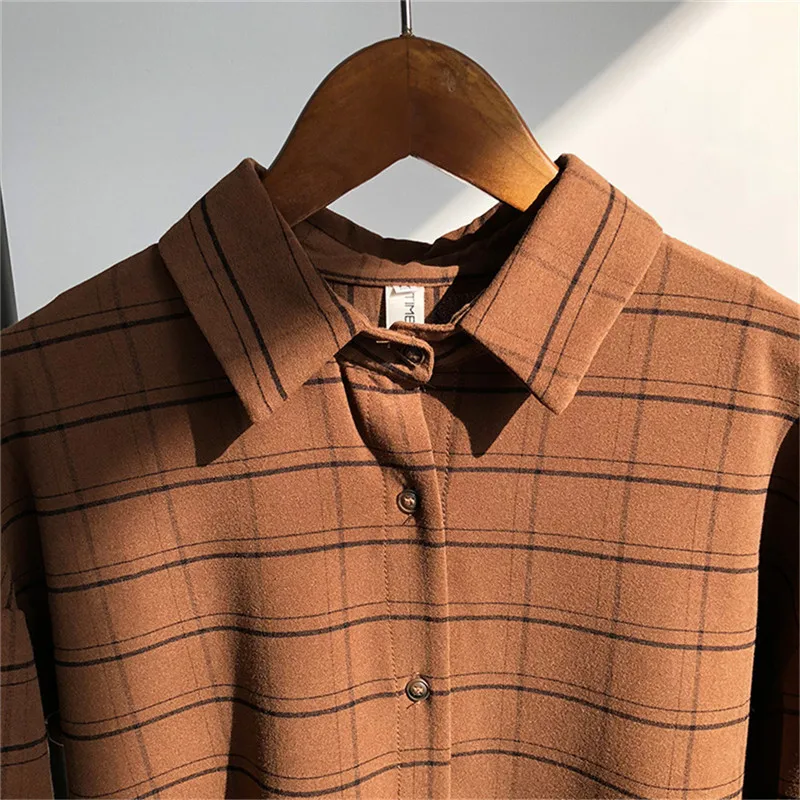 Loose cotton Checkered plaid College blouses shirt 2018 Cage female long sleeve Casual women Blouse shirt office lady tops (12)
