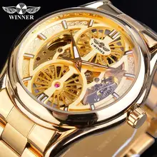 Winner Relogio Masculino Wrist Watch Golden New Men Automatic Hollow Transparent Mechanical Male Steel Band Watches Casual Clock цена Winner Relogio Masculino Wrist Watch Golden New Men Automatic Hollow Transparent Mechanical Male Steel Band Watches Casual Clock цены онлайн