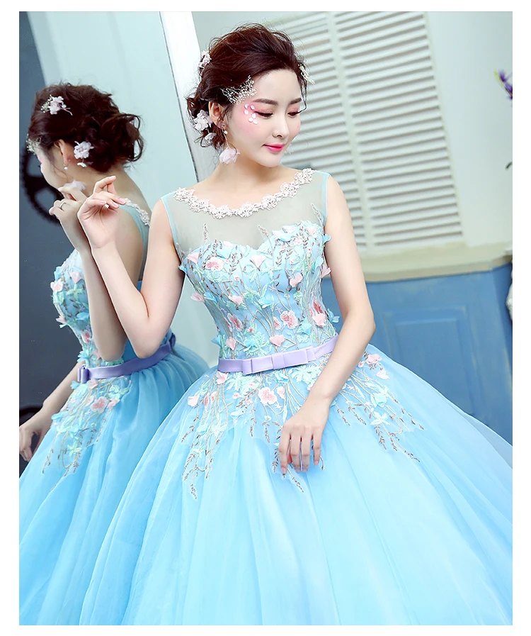 Длинный Небесно-Голубой пол длина без рукавов леди девушка женщины принцесса невесты банкет Вечеринка Выпускной платье