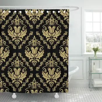 

Yellow Gold Damask Golden Traditional Pattern Classic Oriental Color Abstract Arabesque Decor Shower Curtains Bathroom Curtain