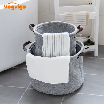 

VOGVIGO Felt cloth hamper storage basket laundry basket clothes woven fabric debris storage blue baskets