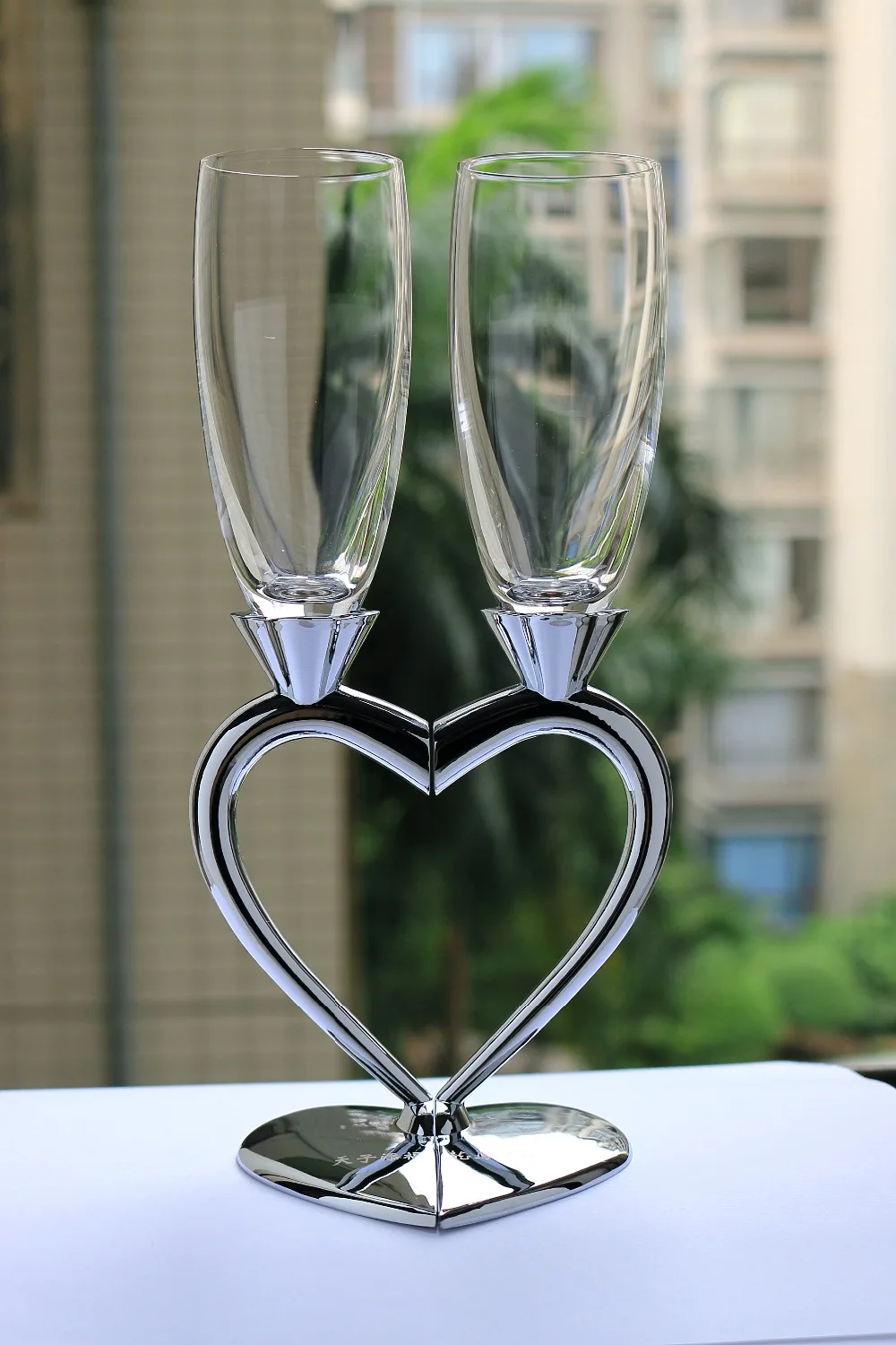 Free Shipping Fashion Silver Red Wine Cup Set/ 1 Pair Heart Shape