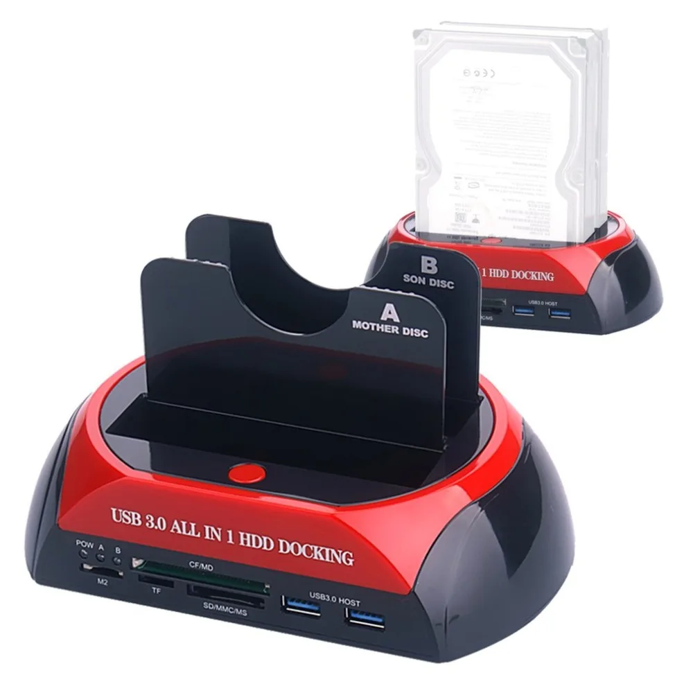 

876U3C USB3.0 All-in-1 Dual SATA HDD Docking Station Double Position Hard Disk Base With Card Reader with Clone Function