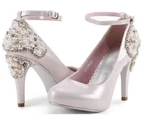 Hot sale Elegant embroidered beads Pearl Rhinestone heels high wedding shoes Evening Party Dress Shoes Pink and Black color