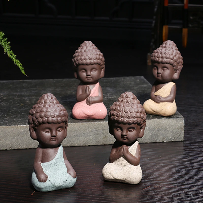 4 шт./компл. керамическая фигурка буддийского монаха садовое украшение мини глиняные фигурки из исина благоприятные украшения Dudda Будда Буддизм чайная посуда Декор