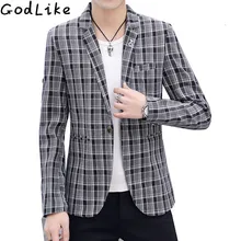 Новинка, Мужские приталенные куртки-блейзеры/Повседневный Свадебный Блейзер, мужская деловая куртка в клетку, популярный дизайн/мужской Клетчатый костюм, куртки