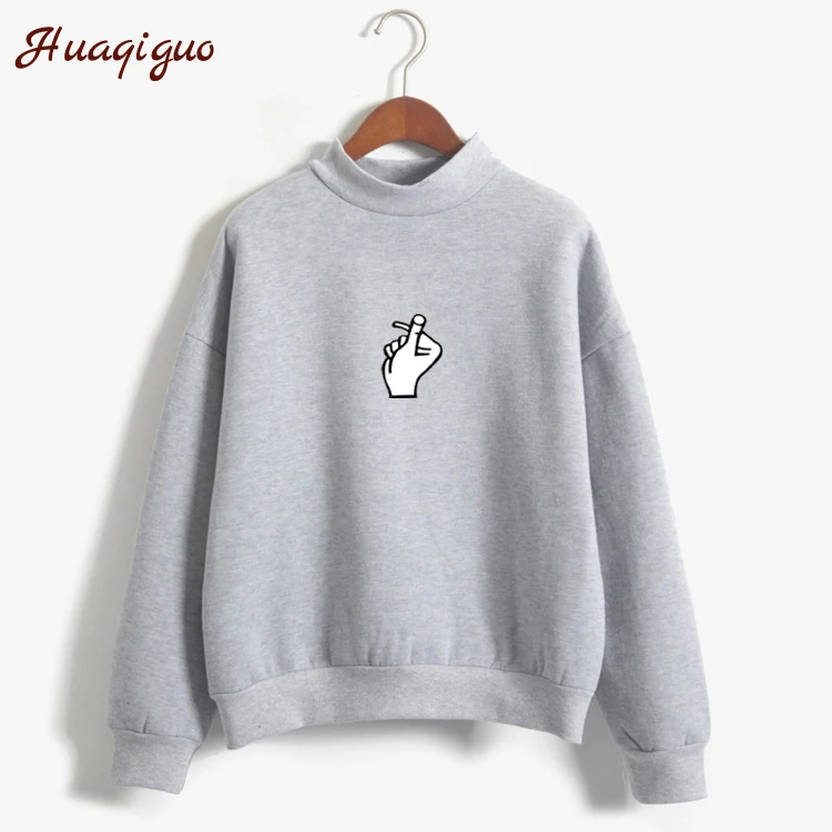 

Kpop Winter New Fashion Turtleneck Hoodies Women Funny Gesture Print Pullover Sweatshirt Female Harajuku Kawaii Sudaderas Mujer