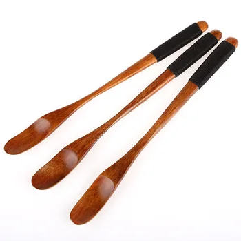 

Japan Style Bamboo Solid Stir Spoon Cutlery Dishes and Plates Sets Long Handle Honey Spoon Coffee Spoons