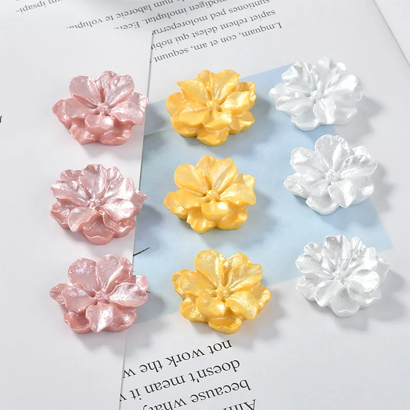 

Diy jewelry making 40pcs/lot color printing cartoon flowers shape flatback resin beads fit earring/garment accessory