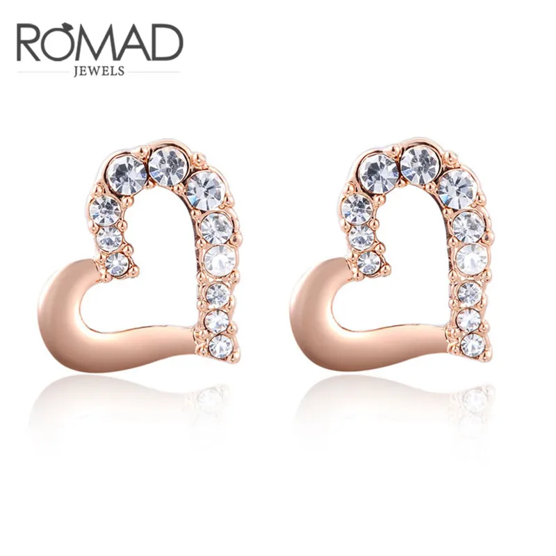 

ROXI ROMAD Brand White/Rose Gold Color Ear Stud Earrings For Women Genuine Austrian Crystal Heart Earrings Fashion Jewelry Gift
