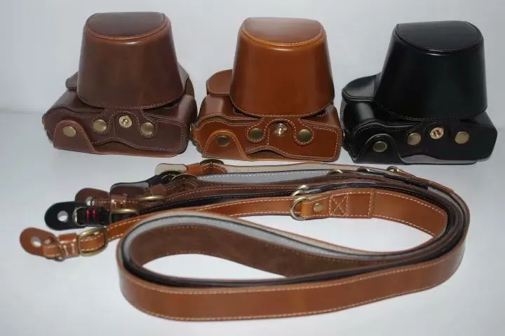 Cuoio Camera Bag Custodia In Pelle Pu Per Olympus Pen-F Penf Pen-F Carica Diretta Della Copertura + Prendere Fuori Batteria Fondo Apribile