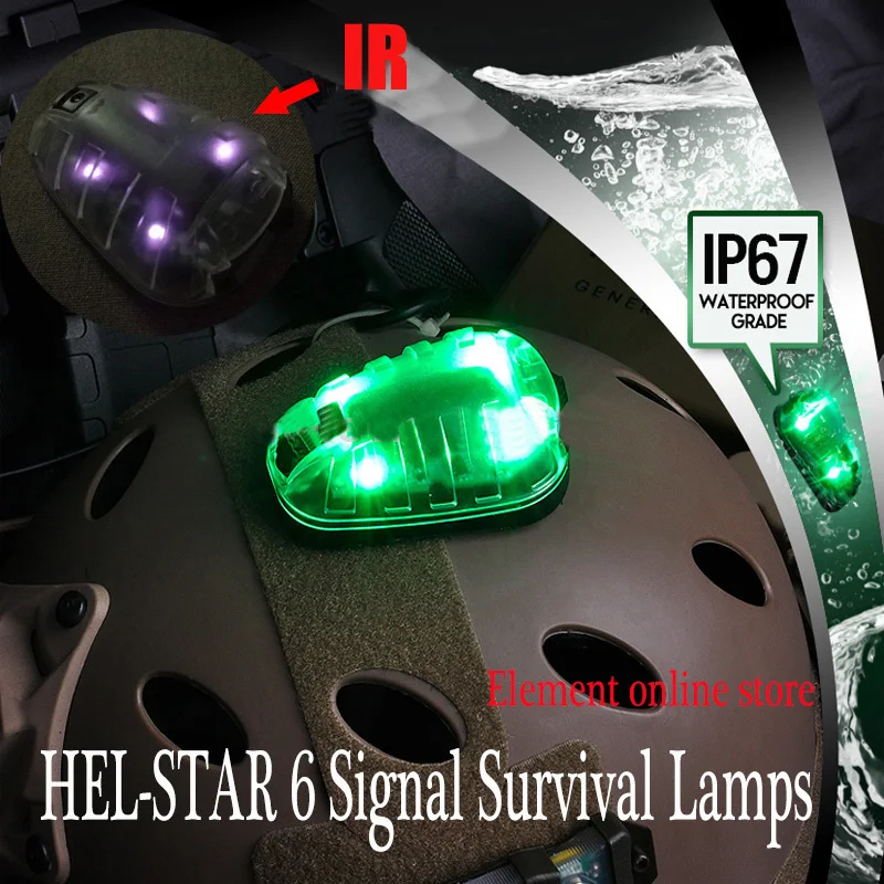 

WZJP Element HEL-STAR 6 Signal Green & IR Or Red & IR Light with Magic Tape Tactical Helmet Survival Lamps (EX433)