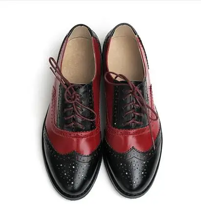 Большие размеры 33–47 Обувь с перфорацией; туфли-оксфорды Женские туфли-лодочки новые модные туфли из натуральной кожи женская обувь Женская обувь - Цвет: Black wine red
