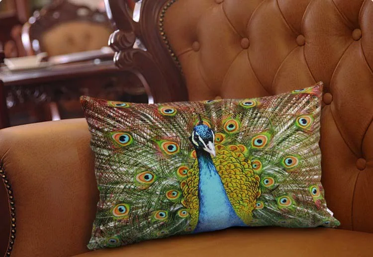 Blue Peacock Cushion Covers 3D Effect Peacock Feather Pillow Cover Sofa