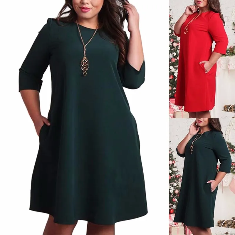 Fashion Women Dress Plus Size Dresses for Women 4xl 5xl 6xl Autumn 3/4 Sleeve Party Dress Boho Beach Casual Loose Sundress