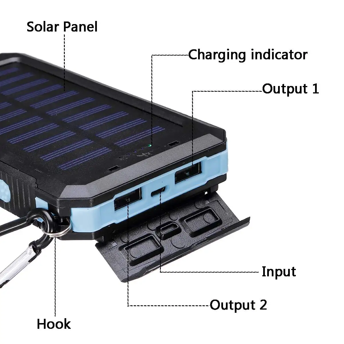 20000 мАч Солнечное зарядное устройство для быстрой зарядки аккумулятора светодиодный фонарик с двумя usb-портами для зарядки светодиодный карабин компасы