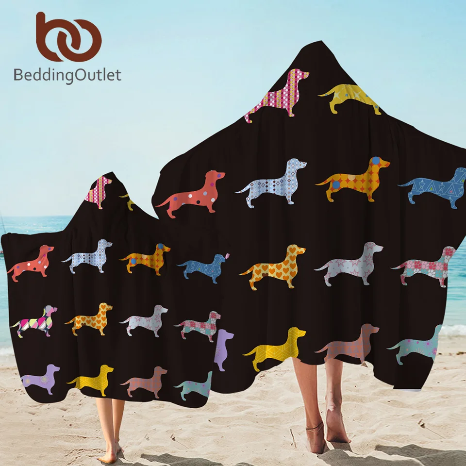 

BeddingOutlet Dachshund Bath Towel With Hood Cartoon Dog Microfiber Hooded Towel for Kids Colorful Puppy Wearable Beach Blanket