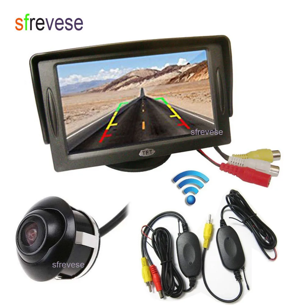 

4.3" TFT LCD Monitor Vehicle Car Rear View Kit + Wireless HD Reverse Parking Backup Camera 360 Degree Rorateable Waterproof