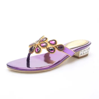 

Tong Femme Sandales Plage Women's Flip Flops Fashion Leather Sandals Black Purple Blue Rhinestone INDACO
