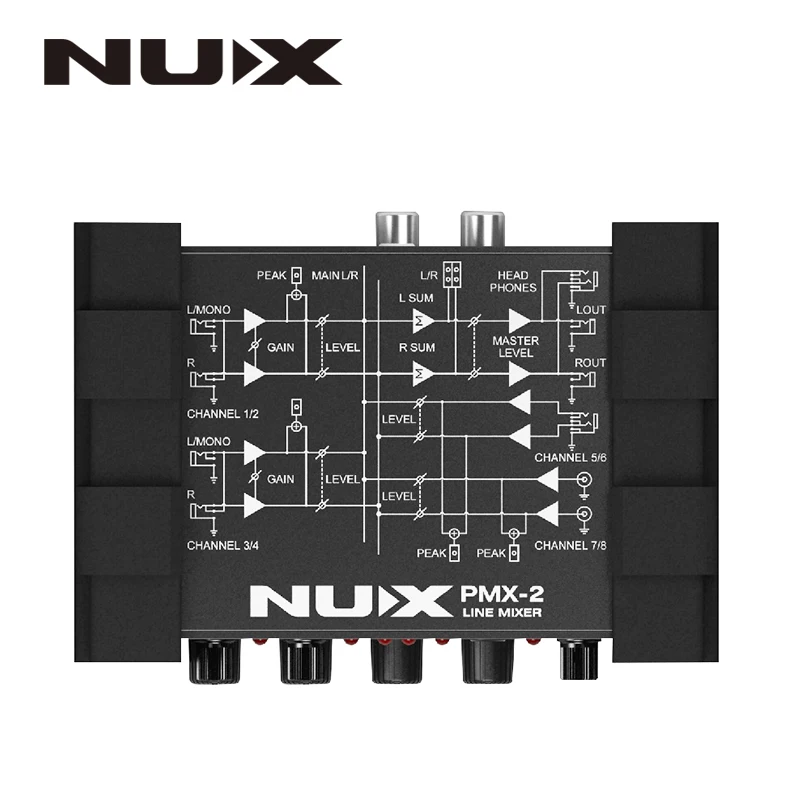 NUX PMX-2/PMX-2U I/O Line Mixer мини микшер консоль USB Звуковая консоль 6/8 входы 2 выхода индикатор громкости регулятор уровня