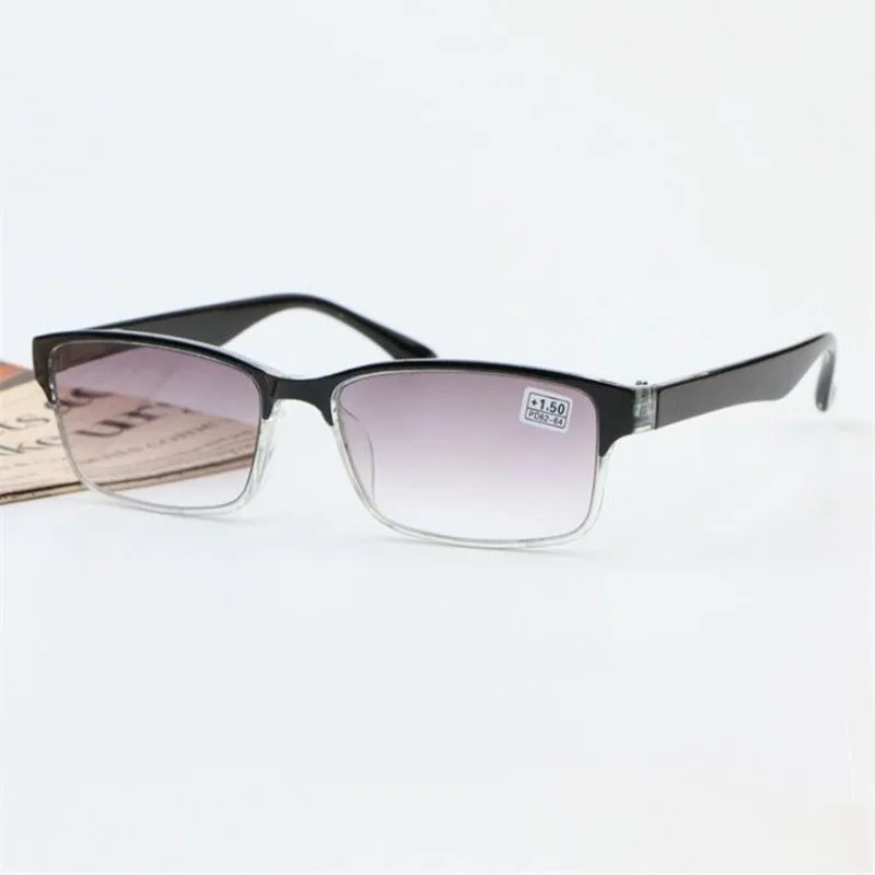 

Fashion Women Square Reading Glasses Men Progressive Gradient Grey Lenses Plastic Black Frame Hyperopia 1.0-4.0 R153