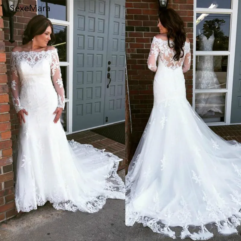 

Elegant Off the Shoulder Mermaid Wedding Dresses Long Sleeves Vestido De Noiva Lace Bridal Wedding Gowns Custom Made Size