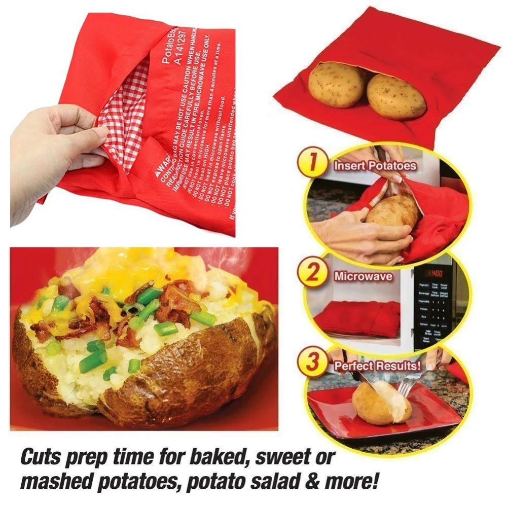 

1PC Red Potato Cooking Bag Re-usable Baked Potatoes Rice Pocket Easy To Cook Microwave Baking Potato Cooking Bag Kitchen Tools