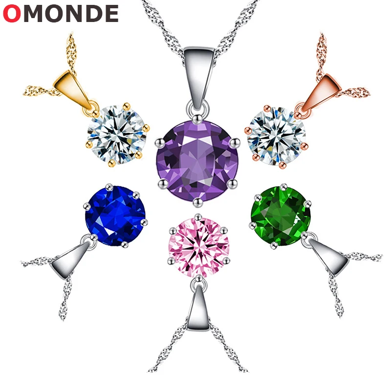 

Korea Women Cubic Zircon Stone Necklace Red Pink Green Crystal Pendant Necklaces Water Wave Chains Female Fashion Neck Jewelry