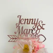 Розовое золото Персонализированные Свадебные даты торт Топпер на заказ невеста и жених имя торт Топпер для украшения свадьбы мариейские подарки