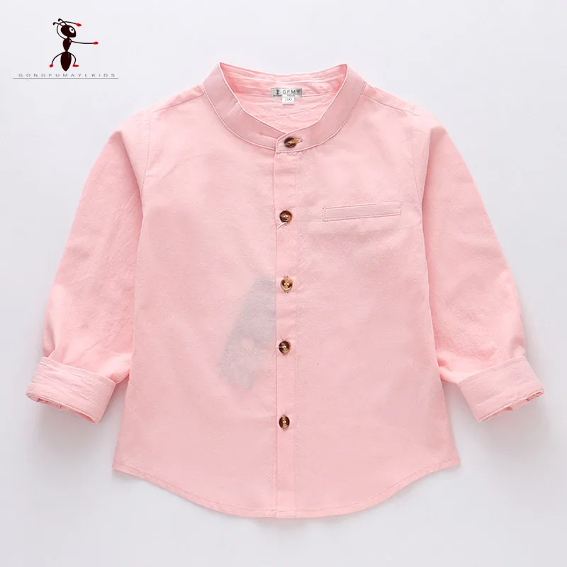Kung Fu Ant/ г., Весенняя однотонная Повседневная рубашка для мальчиков с круглым вырезом, хлопок рубашка с длинными рукавами для школьников, для маленьких мальчиков, 24 месяца - Цвет: pink
