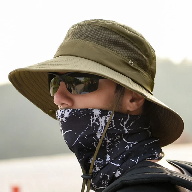 

Women Men Breathable Sunshade Solid Bucket Hat Packable Foldable Polyester Mesh Fisherman Sun Cap with Chin Strap