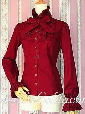 

Lolita Red Bowtie Stand Collar Long Sleeves Blouse