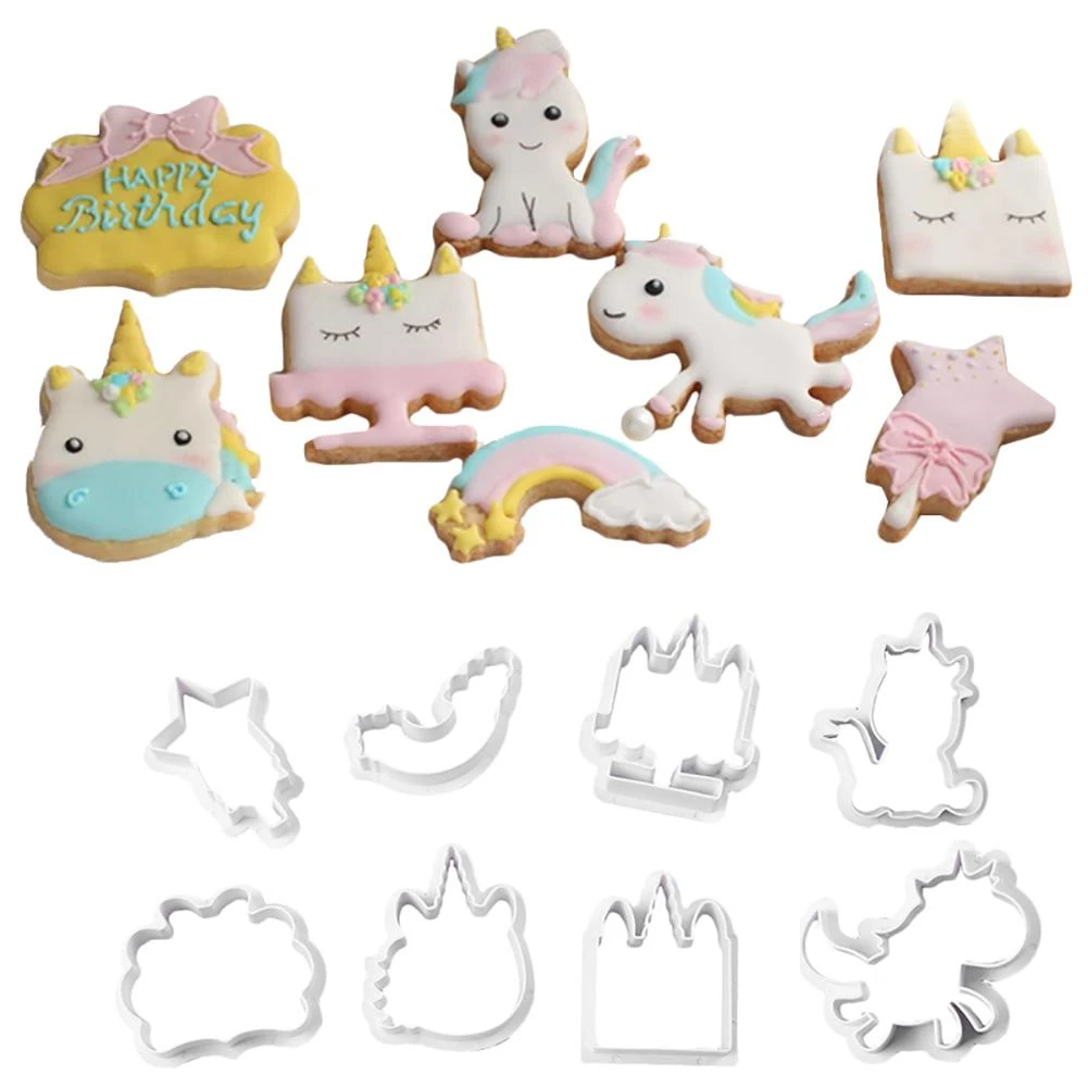 8 ピース セットユニコーンクッキースタンプステンレス鋼クッキービスケット装飾金型動物の形のクッキーカッター Cake Molds Aliexpress