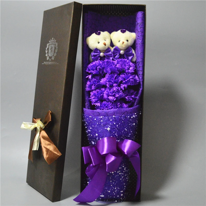

Kawaii Plush Toys Cartoon Teddy Bear with carnations Bouquet Gift Box Christmas Day Prestent Valentine's Day Mother's day gift
