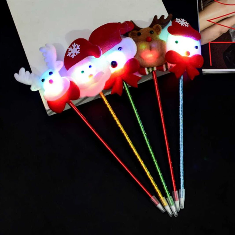 

5PCS Plush Santa Claus Ballpoint Pen Creative Electronic LED Glowing Light Pen Christmas Stationery Child Christmas Gift