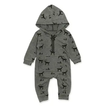 

2019 Newborn Baby Boy Girl Long Sleeve Zipper Deer Print Hooded Romper Jumpsuit Playsuit Outfits Baby Clothes