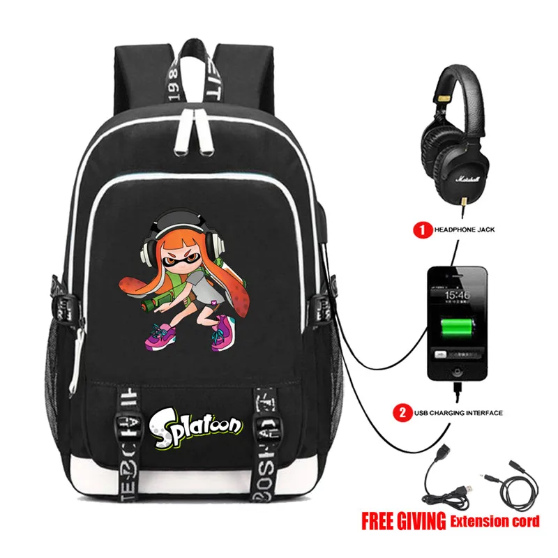 Style 20 Splatoon 2 Игра книжная Сумка Рюкзак Студенческая школьная сумка для мальчиков для девочек рюкзак для путешествий USB порт Mochila черный рюкзак - Color: Style 20
