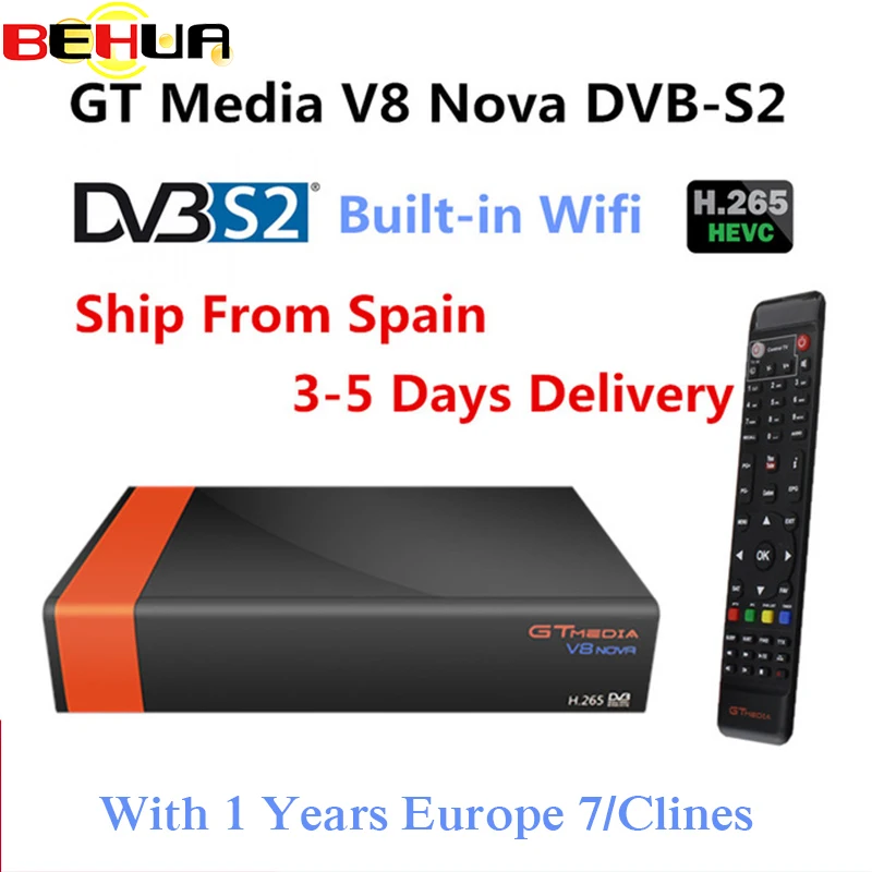 

GT Media V8 Nova DVB-S2 Freesat Satellite Receiver V8 Super New Version H.265 WIFI+1Year Europe Spain PT DE PO Clines TV decoder
