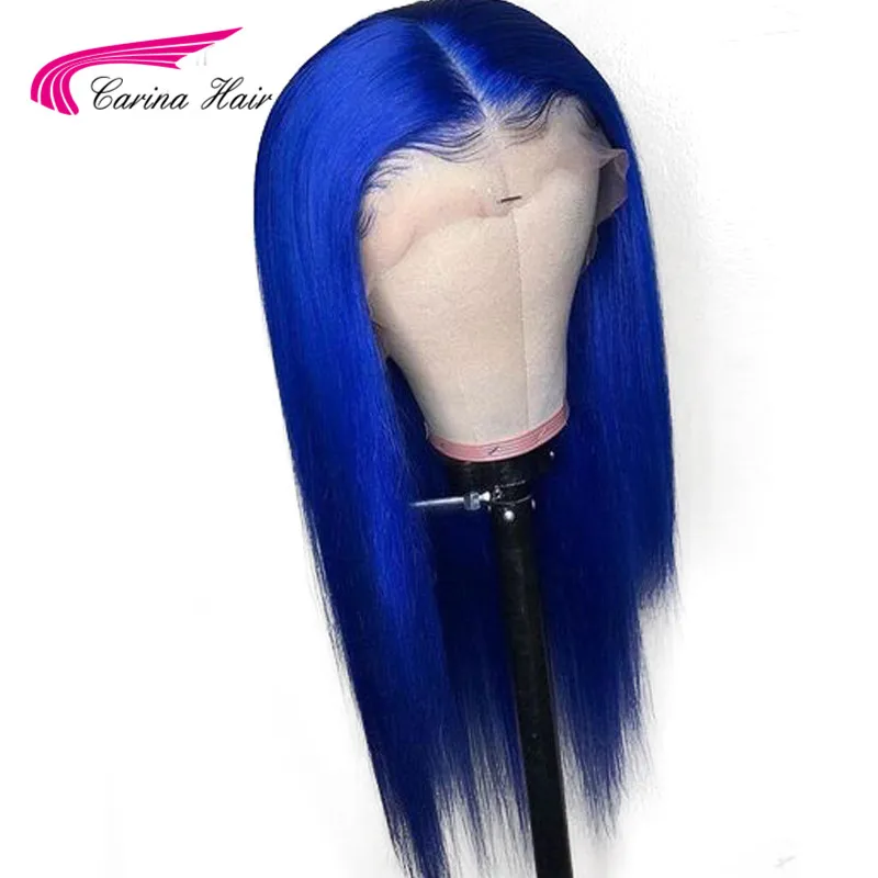 Carina Preplucked Colored Full Lace Wig Glueless Malaysian Straight Remy Dark Blue Lace Front Human Hair Wigs With Baby Hair