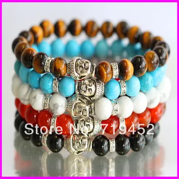 

Wholesale Men's Beaded Buddha Bracelet, Top, Black Onyx, Red Dragon Veins Stone, Tiger Eye Semi Precious stone Jewelry