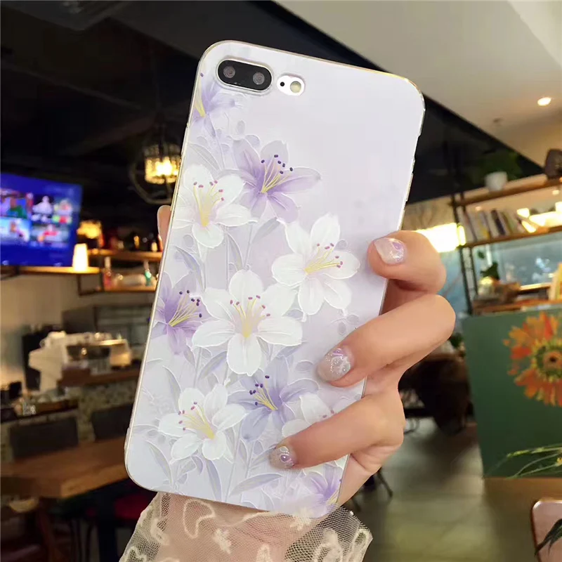 Fashion Relief Flower Silicon Phone Case For iPhone X 7 8 6 6S Case
