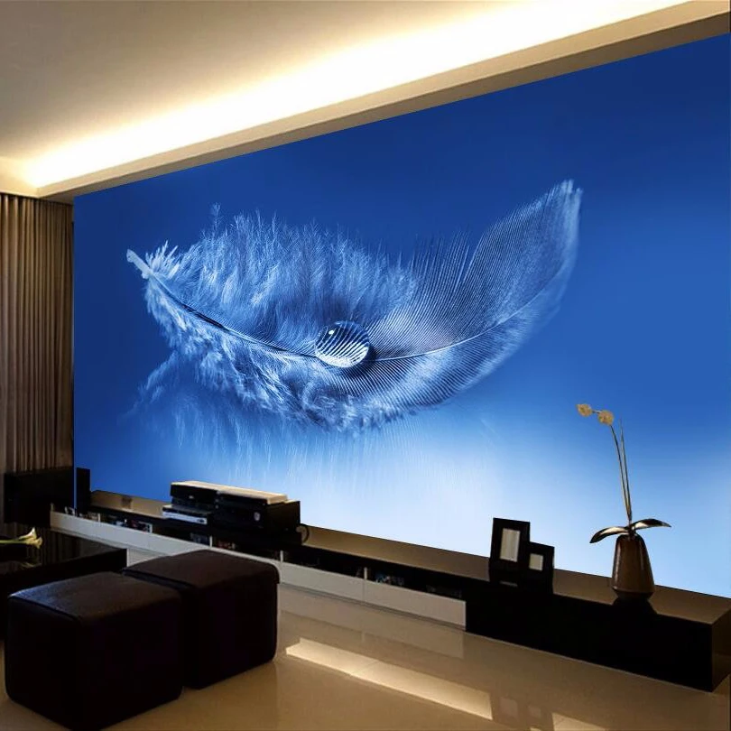 Custom Any Size 3D Mural Wallpaper Modern Abstract Blue Feather Mural Wall Covering Living Room Custom Any Size 3D Mural Wallpaper Modern Abstract Blue Feather Mural Wall Covering Living Room