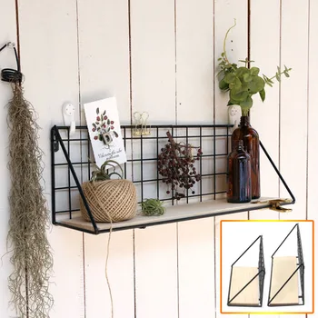 

Hot Organizer Wooden Iron Storage Holders Home Storage Shelf Wall Hanging Storage Box Flower Pots Book Storage Racks Decoration