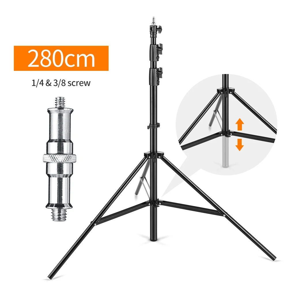 

Improved 2.8 Meter / 9 ft Heavy Duty Impact Air Cushioned Studio Light Stand Supportable in the Middle with 1/4" and 3/8" Screw