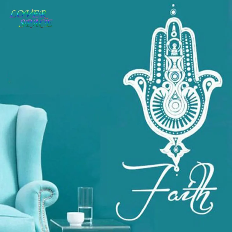 

Wall Decals Yoga Mandala Fatima Hand Hamsa pegatinas de pared Decal Vinyl Poster Background Wall Stickers Home Decor 110X55CM