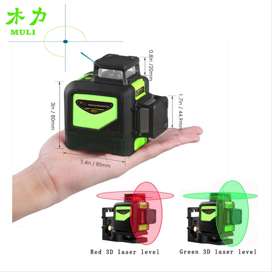 

3D Laser Level Meter 8-Line 360 Degree Self Leveling Mini Portable Green Laser Instrument Free Drip-proof Dust Fuse