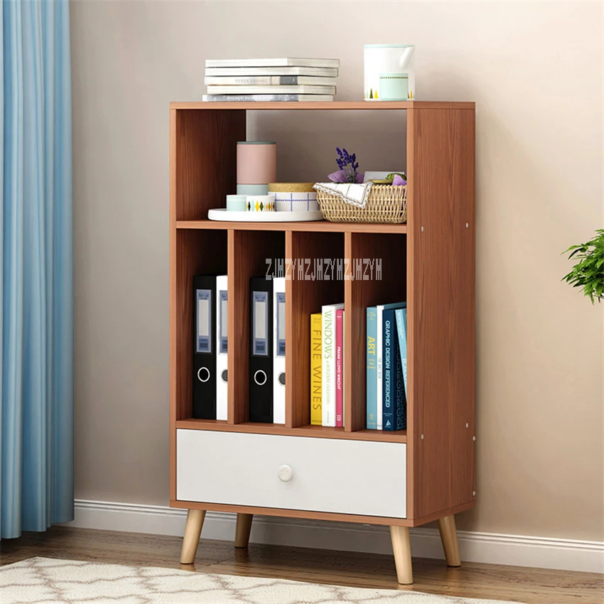 

L87 Modern Simple Bookshelf Multifunctional Bedroom Wooden Bookcase Creative Density Plate Multi-Layer Book Cabinet With Drawer